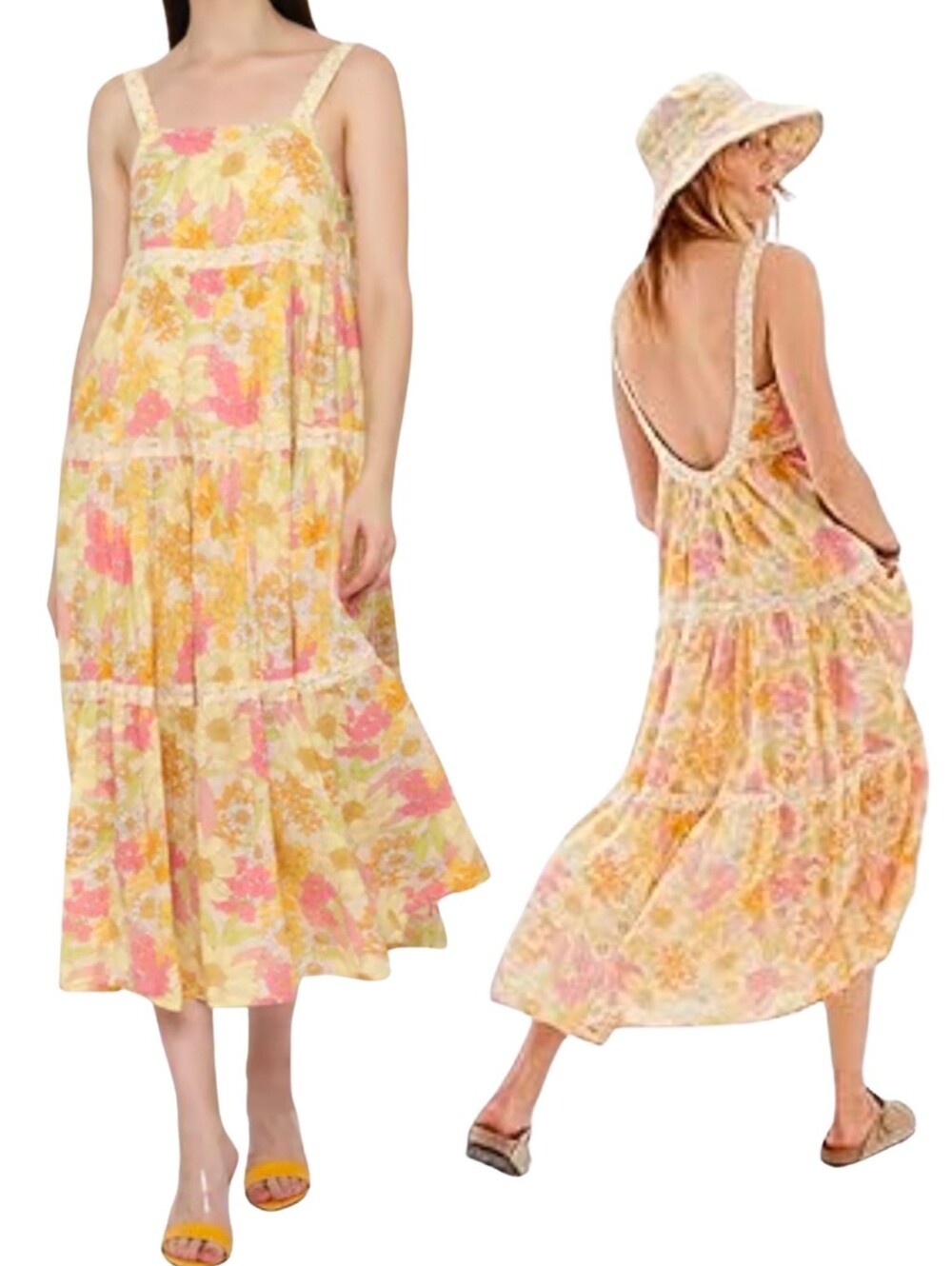 AEO Boardwalk Midi Dress XS Tiered Flowy Floral 70's Inspired 4095-